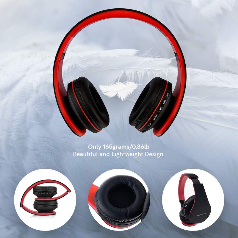 PowerLocus Wireless Bluetooth Over-Ear Stereo Foldable Headphones, Wired Headsets Rechargeable with Built-in Microphone for iPhone, Samsung, LG, iPad (Black/Red) - Image 2